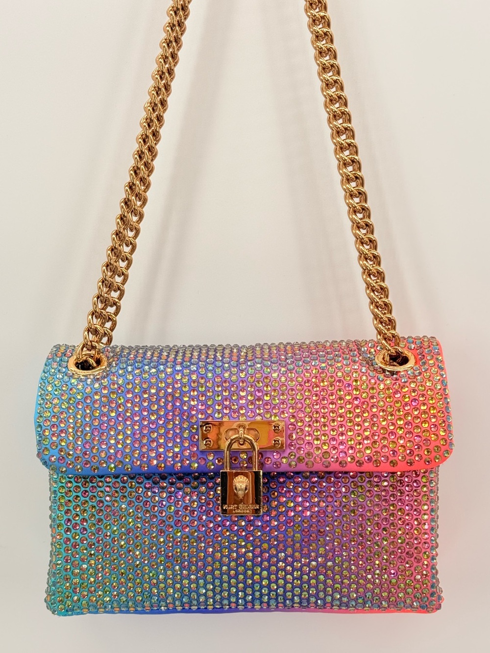 KURT GEIGER Mini Brixton Crystal Ombré Purple Rainbow Crossbody Bag NWT